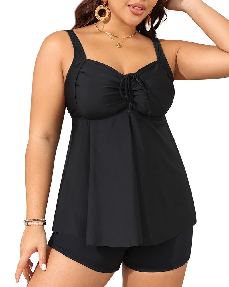 Yonique Plus Size Tankini Swimsuits for Women Tankini with Shorts Two Piece Bathing Suits Flowy Swimwear Black 14plus - Image 1